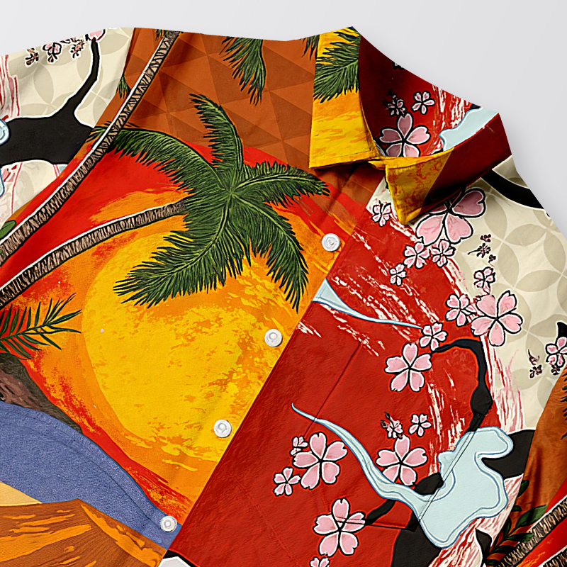 Tokyocanvas Mauna Kea and Fuji Mountains Button-up Shirt