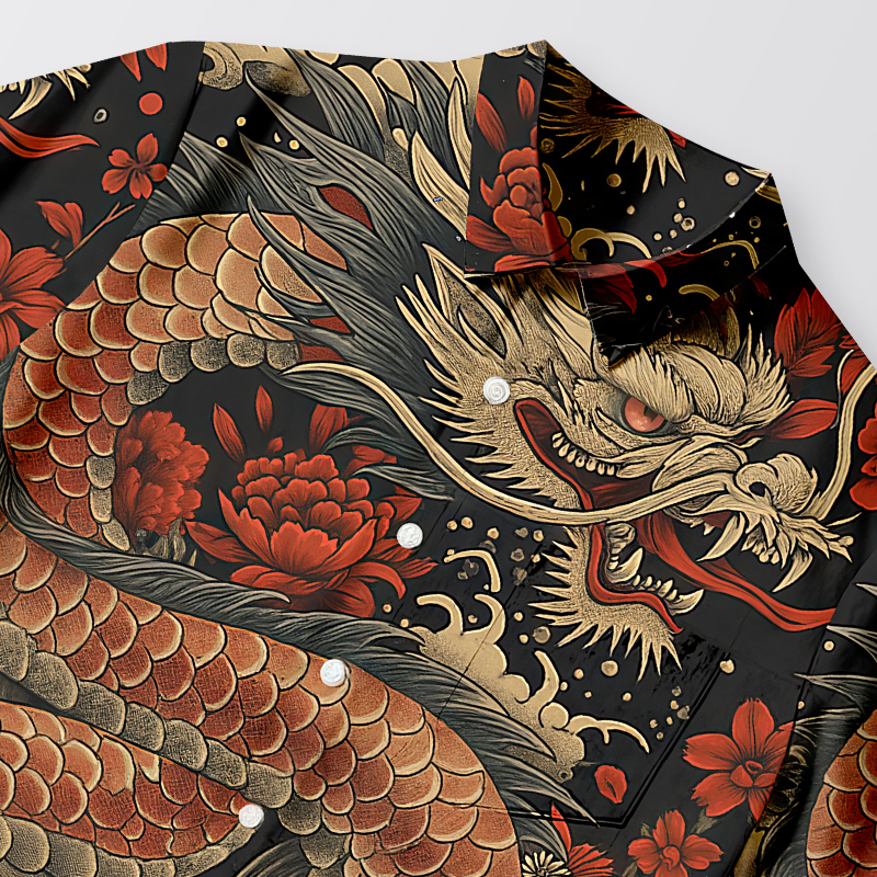 Tokyocanvas Vintage Japanese Art Dragon Button-up Shirt