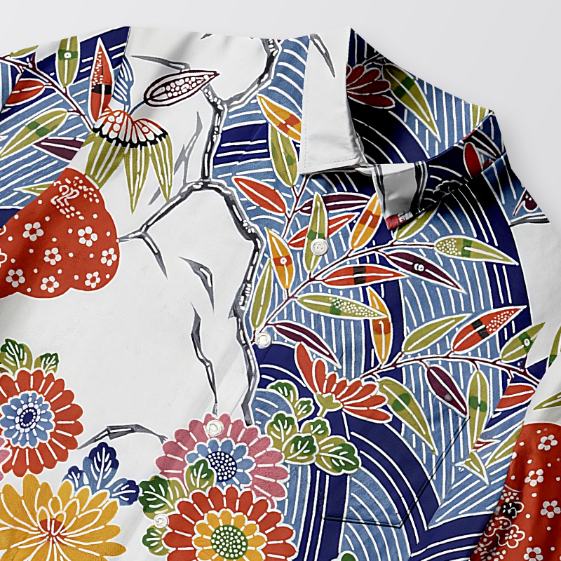 Tokyocanvas Japanese Okinawa Flowers Button-up Shirt