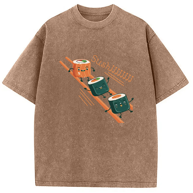 Tokyocanvas Funny Happy Cute Sushi Washed T-Shirt