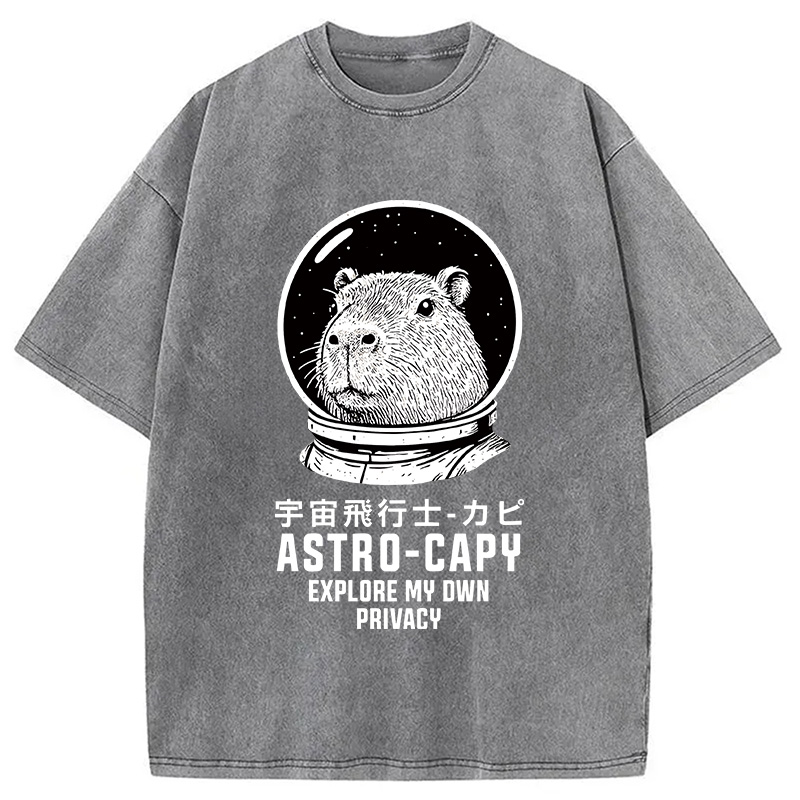 Tokyocanvas Astronaut Capybara Washed T-Shirt