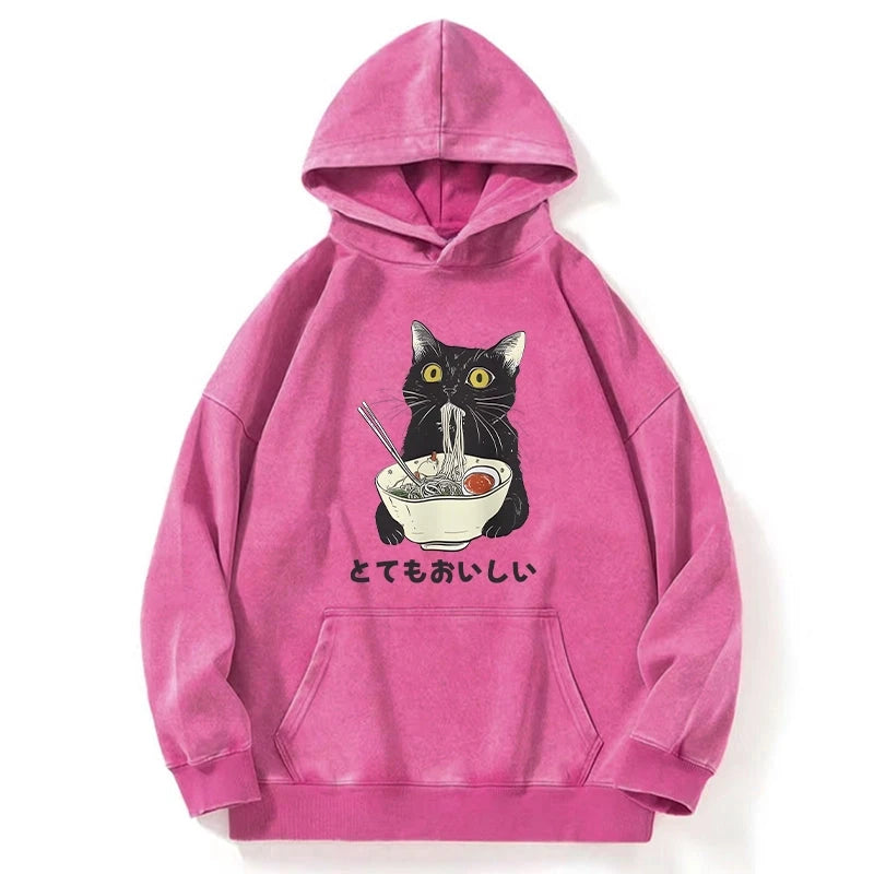 Tokyocanvas Cats Eat Ramen Noodles Washed Hoodie