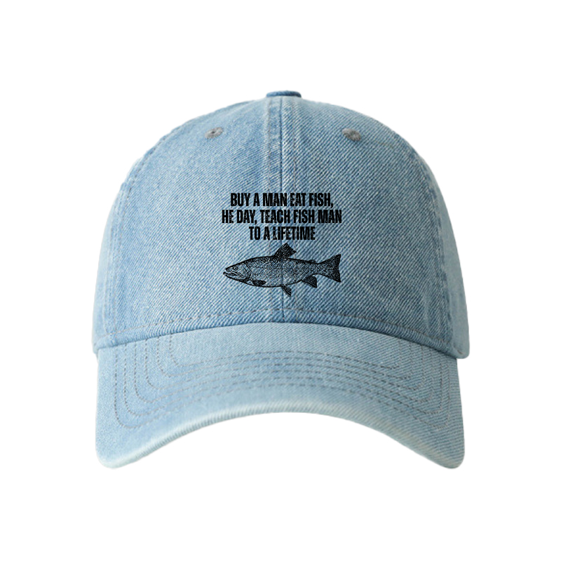 Tokyocanvas Buy a Man Eat Fish Funny Meme Denim Cap