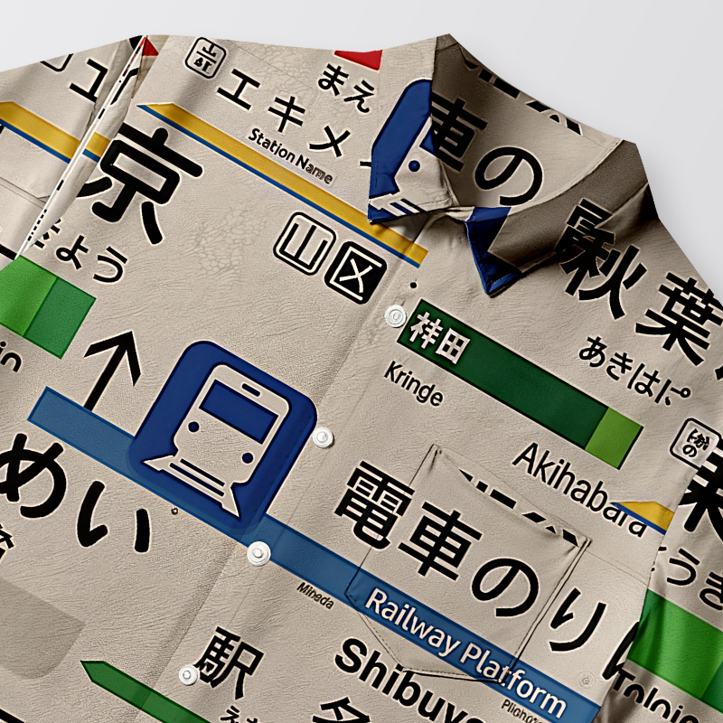 Tokyocanvas Japanese Line Station Sign Button-up Shirt