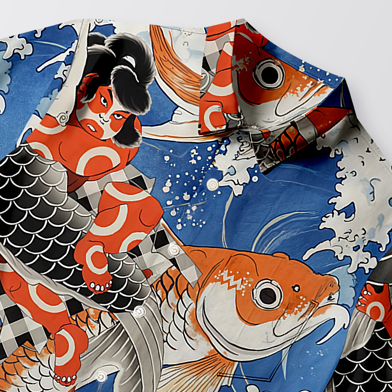 Tokyocanvas Sumo Wrestler Holding A Koi Aloha Button-up Shirt