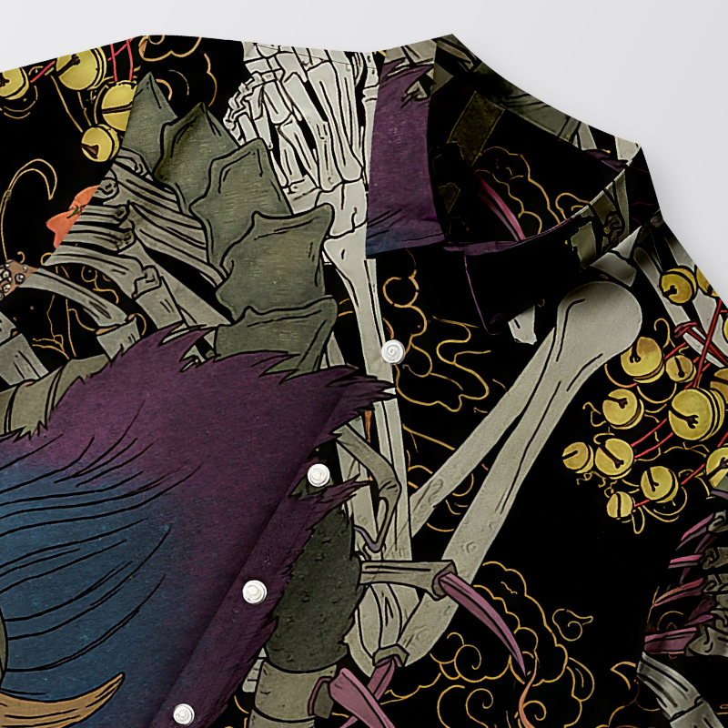Tokyocanvas Japanese Yokai And Skeletons Aloha Button-up Shirt