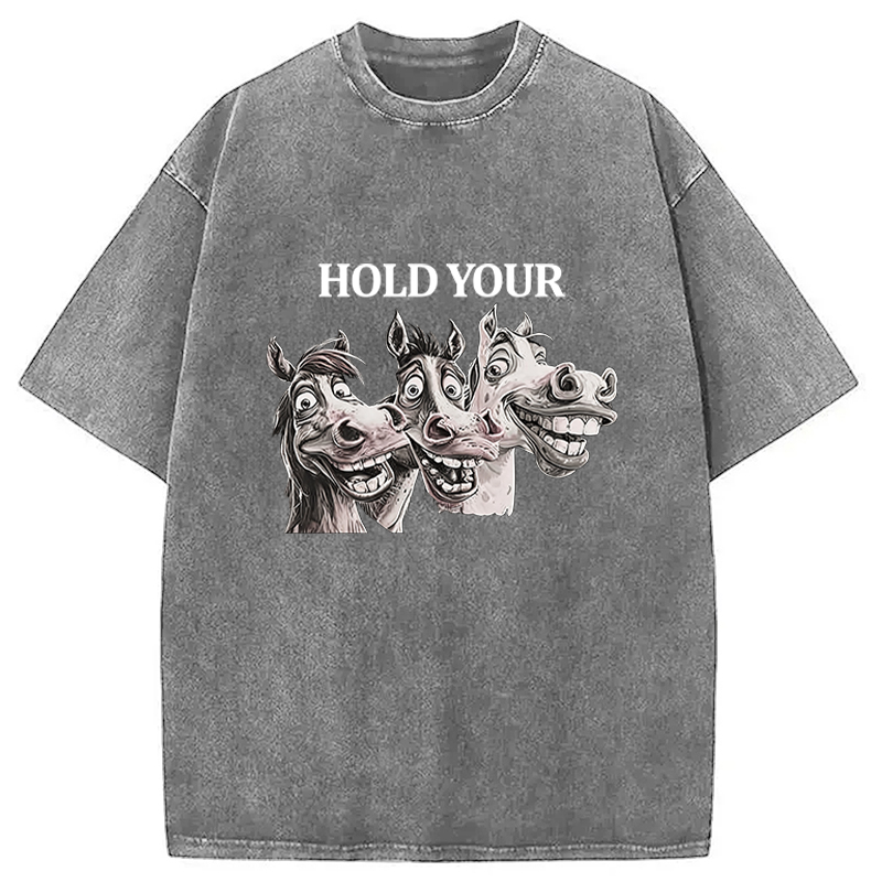 Tokyocanvas Hold Your Horses Meme Washed T-Shirt