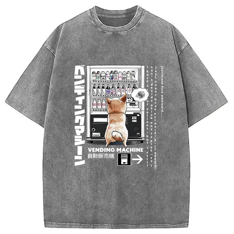 Tokyocanvas Shiba Inu Vending Machine Meme Graphic Washed T-Shirt