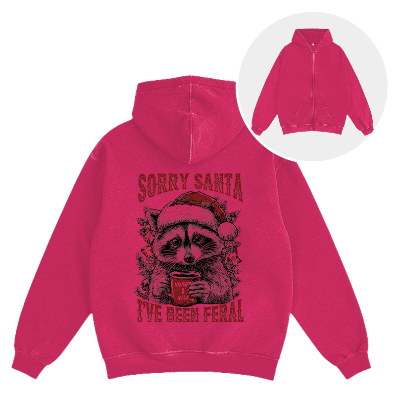 Tokyocanvas Sorry Santa I've Been Feral Washed Zip Hoodie