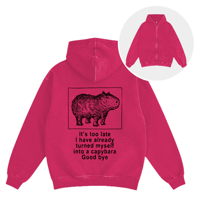 Tokyocanvas I Have Turned Myself Into A Capybara Washed Zip Hoodie