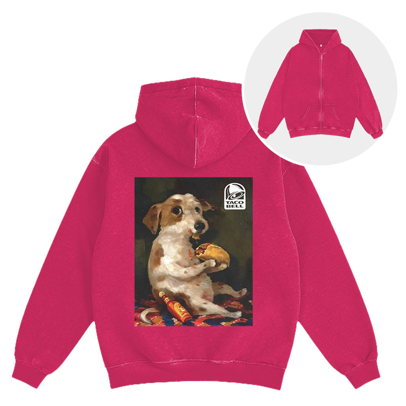 Tokyocanvas Dog Chill With Taco Bell Vintage Washed Zip Hoodie