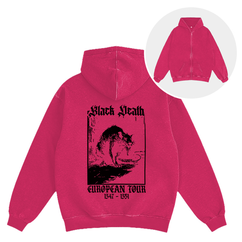 Tokyocanvas Black Death Rat Washed Zip Hoodie