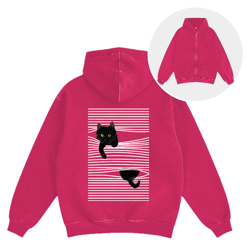 Tokyocanvas Cat Scratching Curtain Washed Zip Hoodie