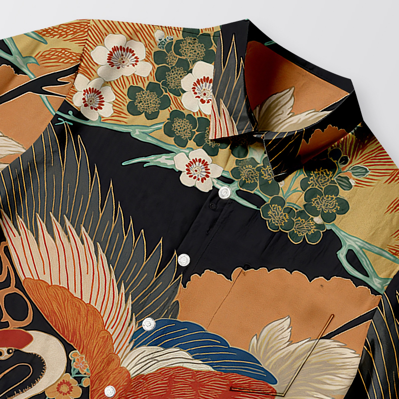Tokyocanvas Japanese Colorful Crane Button-up Shirt