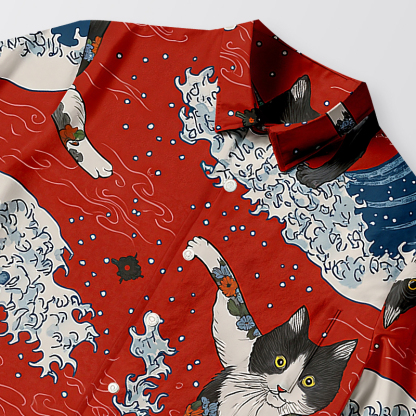 Tokyocanvas Surfing Tattooed Cat Button-up Shirt