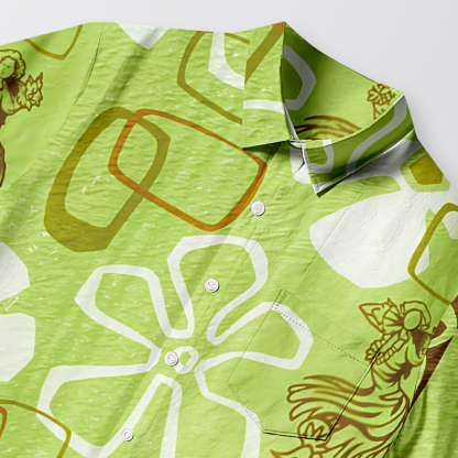 Tokyocanvas Hula Girl Green Button-up Shirt