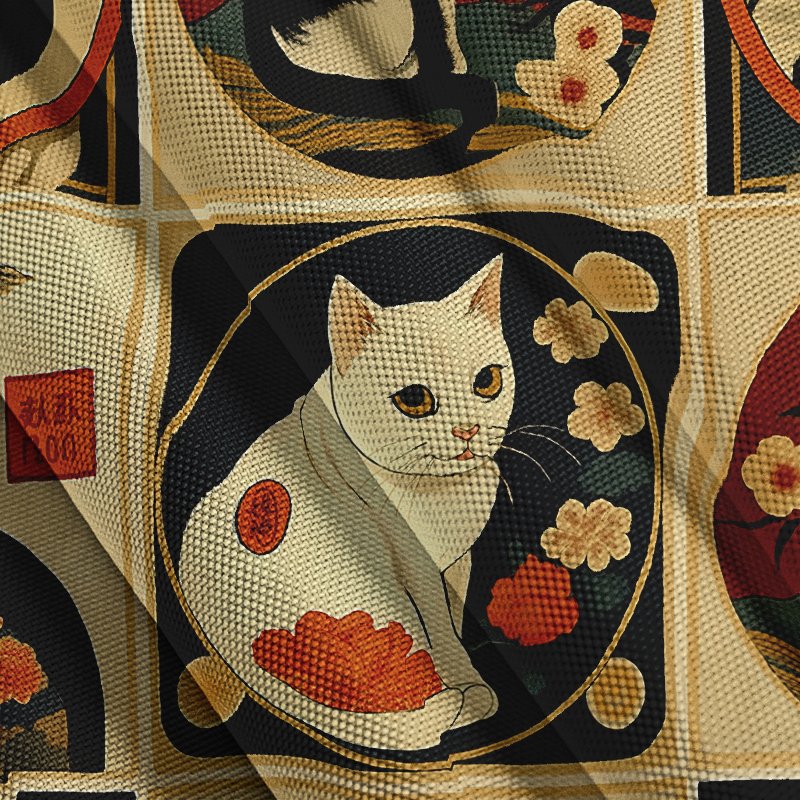 Tokyocanvas Meiji Era Cat All-over Pattern Ukiyo-e Button-up Shirt