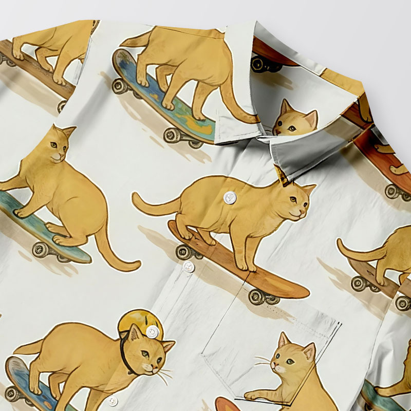 Tokyocanvas Cat Skateboarding Button-up Shirt