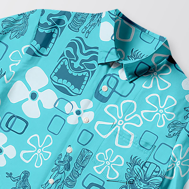 Tokyocanvas Hula Girl Blue Button-up Shirt