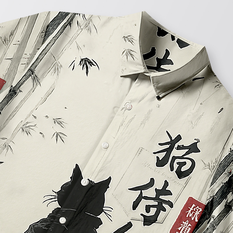 Tokyocanvas Samurai Cat In The Bamboo Forest Button-up Shirt