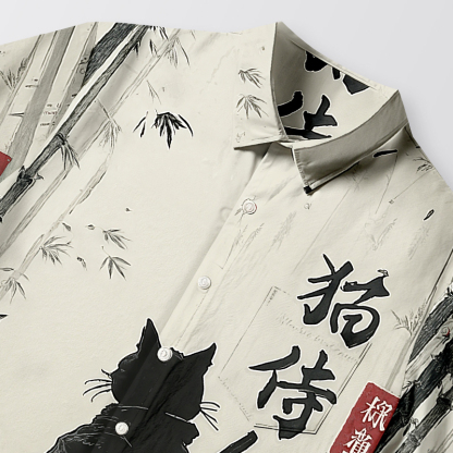 Tokyocanvas Samurai Cat In The Bamboo Forest Button-up Shirt