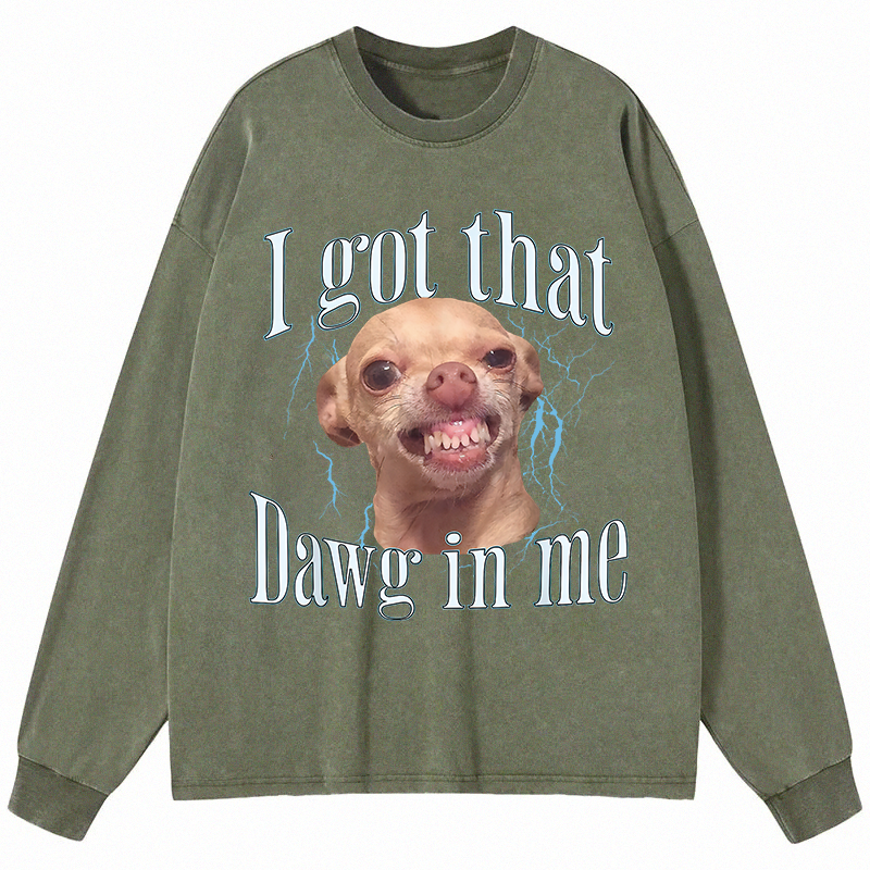 Tokyocanvas Chihuahua Funny Meme Long Sleeve Washed T-Shirt
