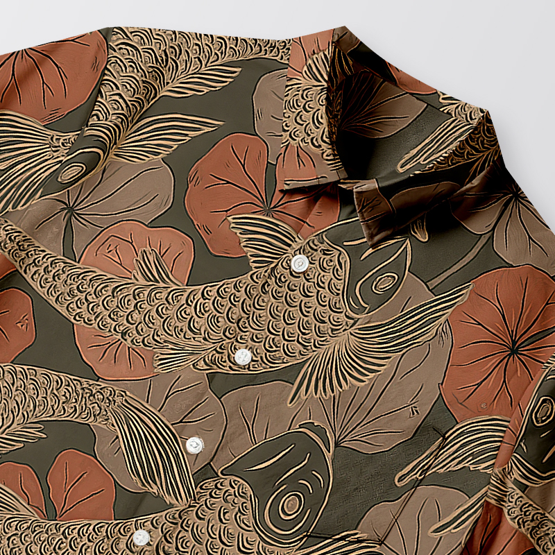 Tokyocanvas Swimming Koi Aloha Button-up Shirt