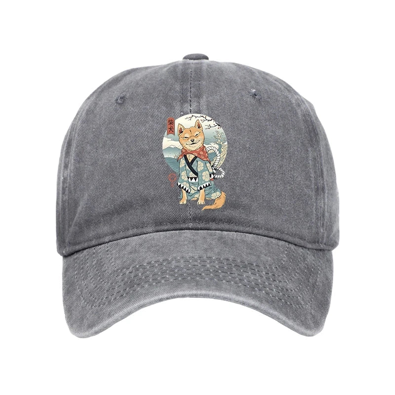 Tokyocanvas Samurai Shiba Dog Japanese Washed Cap