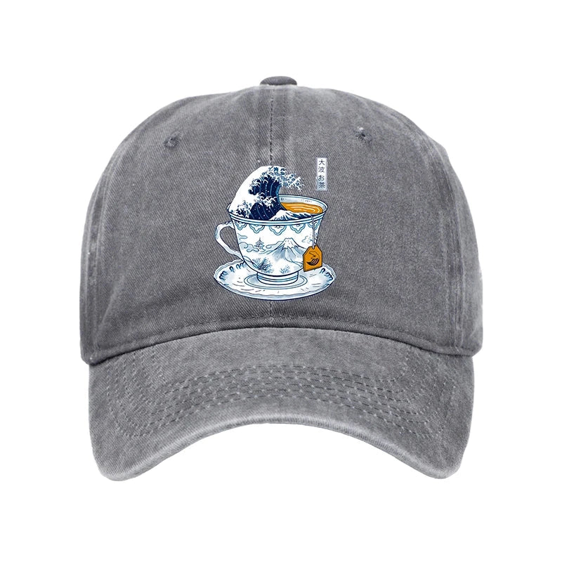 Tokyocanvas The Great Kanagawa Tea Wave Washed Cap