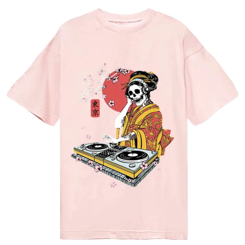 Tokyocanvas Japanese Geisha DJ Skull Classic T-Shirt