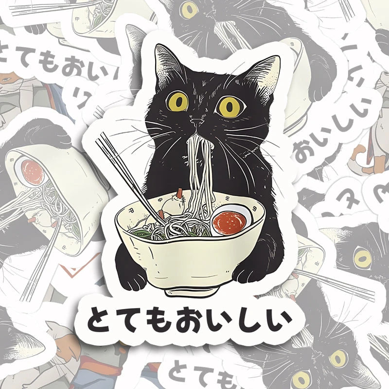 Tokyocanvas Cats Eat Ramen Noodles Sticker
