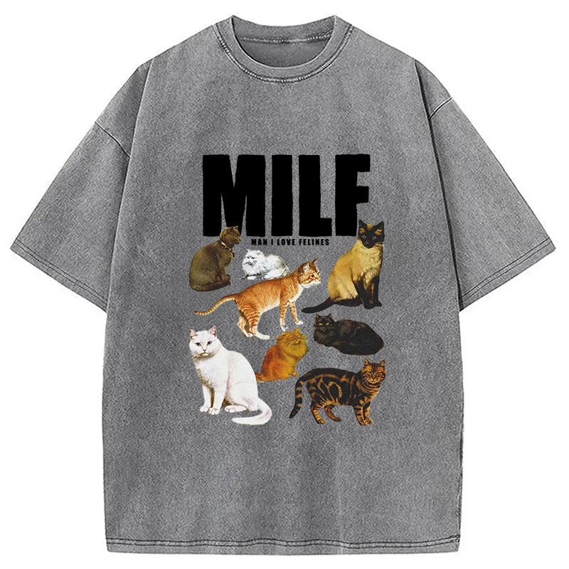 Tokyocanvas Man I Love Felines Cute Cat Washed T-Shirt