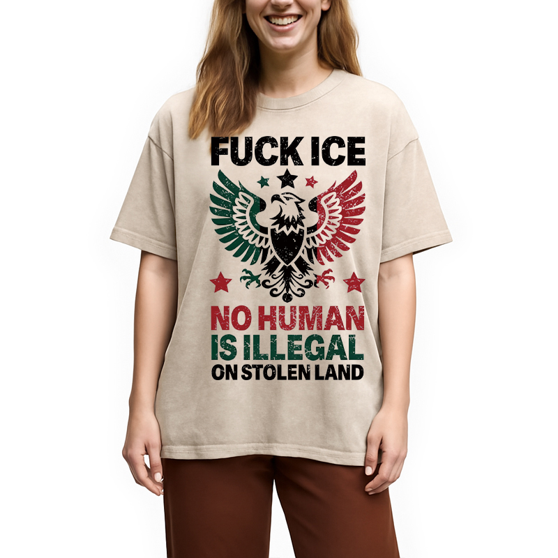 Tokyocanvas No Human is Illegal Washed T-Shirt