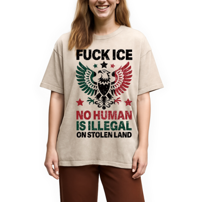 Tokyocanvas No Human is Illegal Washed T-Shirt
