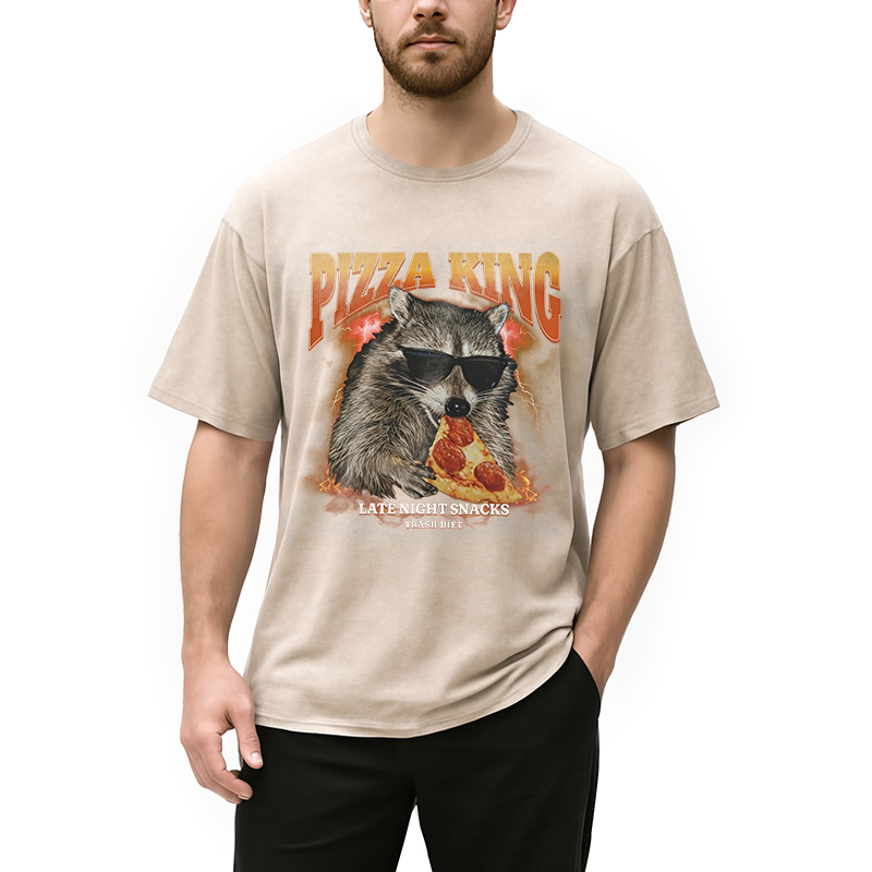 Tokyocanvas Raccoon Pizza King Washed T-Shirt