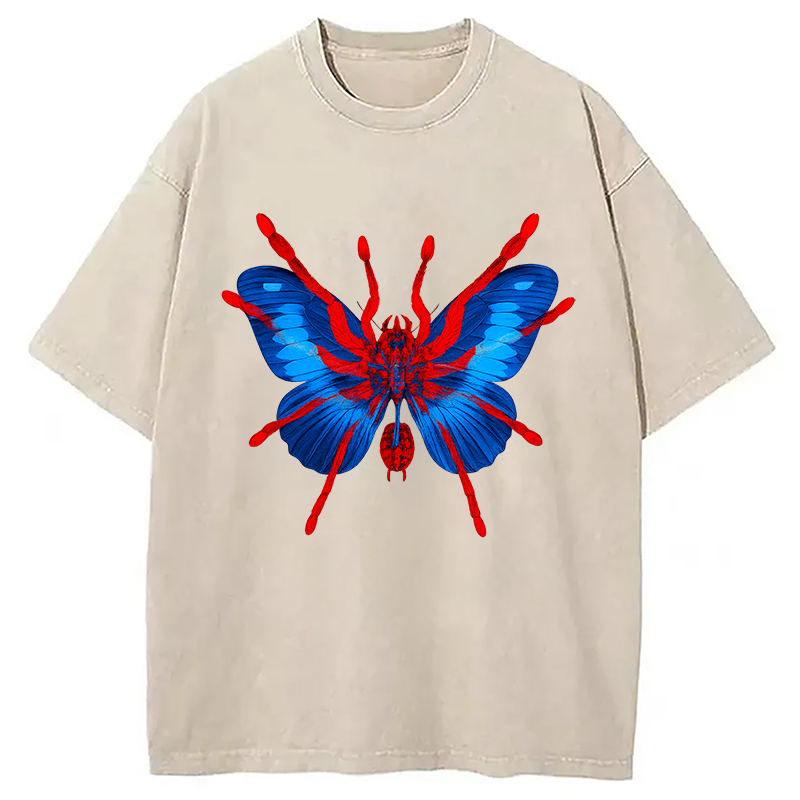 Tokyocanvas Japanese Art Blue Hallucinogenic Butterfly Washed T-Shirt