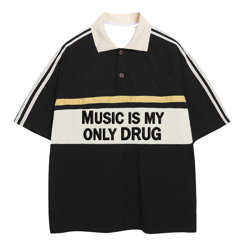 Tokyocanvas Music Is My Drug Polo Embroidered T-Shirt