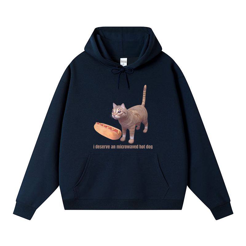 Tokyocanvas Cat Hotdog Meme Fleece Lined Hoodie