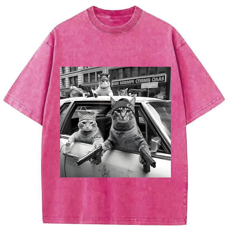 Tokyocanvas Funny Gangster Cats Washed T-Shirt