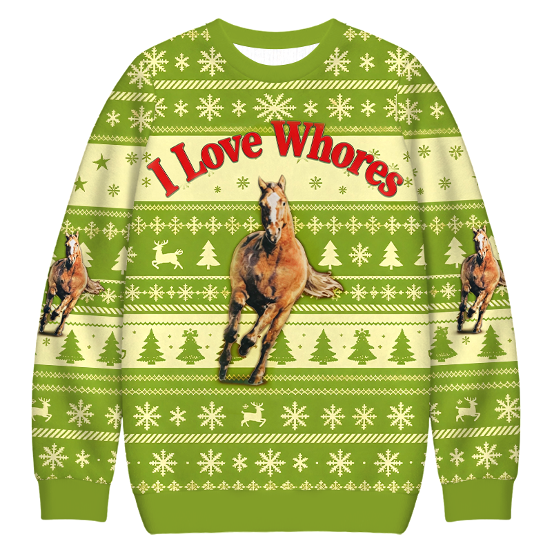 Tokyocanvas I Love Horse Run Christmas Ugly Sweatshirt