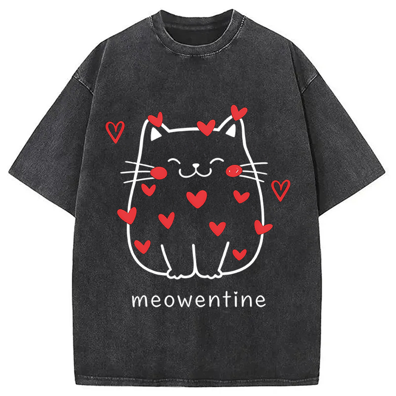 Tokyocanvas Funny Valentine's Day Kitten Washed T-Shirt