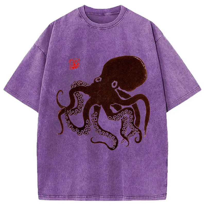 Tokyocanvas Octopus Japanese Art Washed T-Shirt