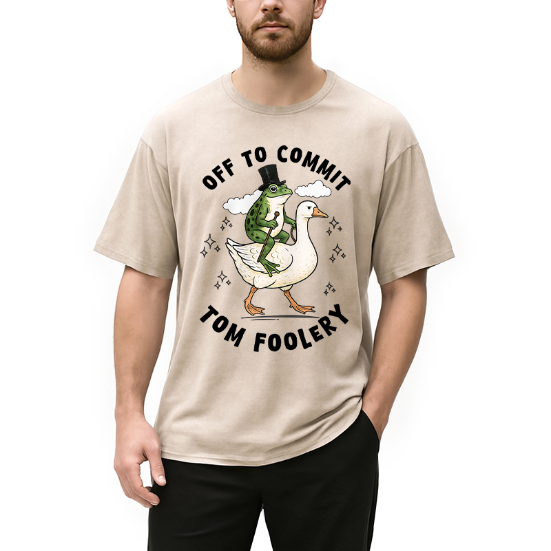 Tokyocanvas Frog Riding Goose Funny Sarcastic Meme Washed T-Shirt