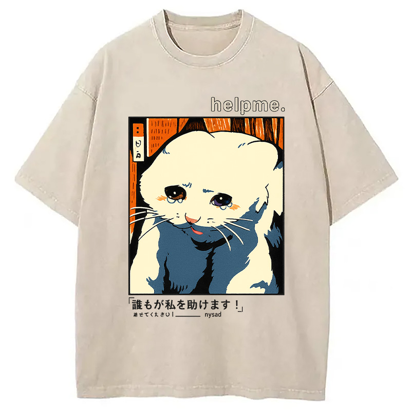 Tokyocanvas Sad Cat Meme Washed T-Shirt