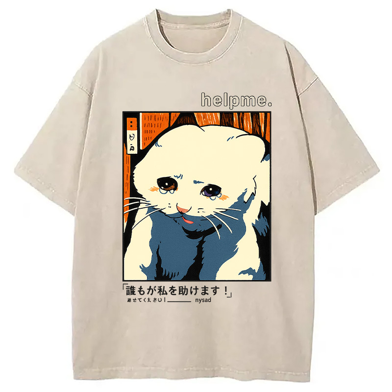 Tokyocanvas Sad Cat Meme Washed T-Shirt