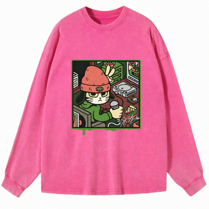 Tokyocanvas Rapper Cat Long Sleeve Washed T-Shirt