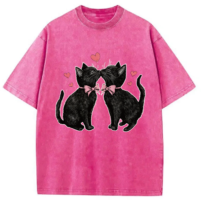 Tokyocanvas Cute Kissing Cat Washed T-Shirt
