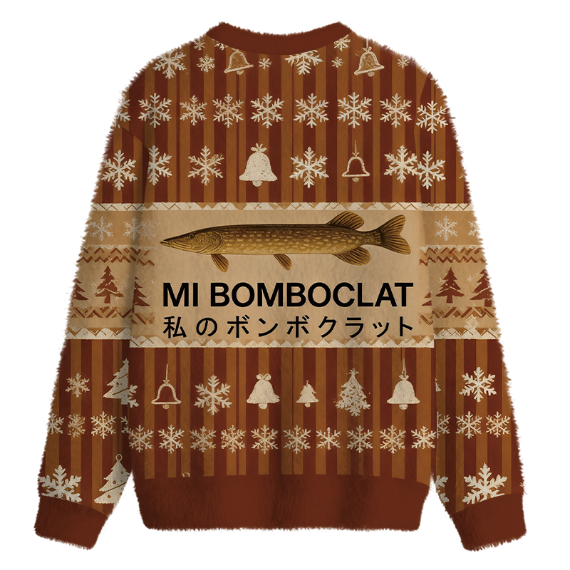 Tokyocanvas Mi Bomboclat Fish Fuzzy Christmas Ugly Sweatshirt