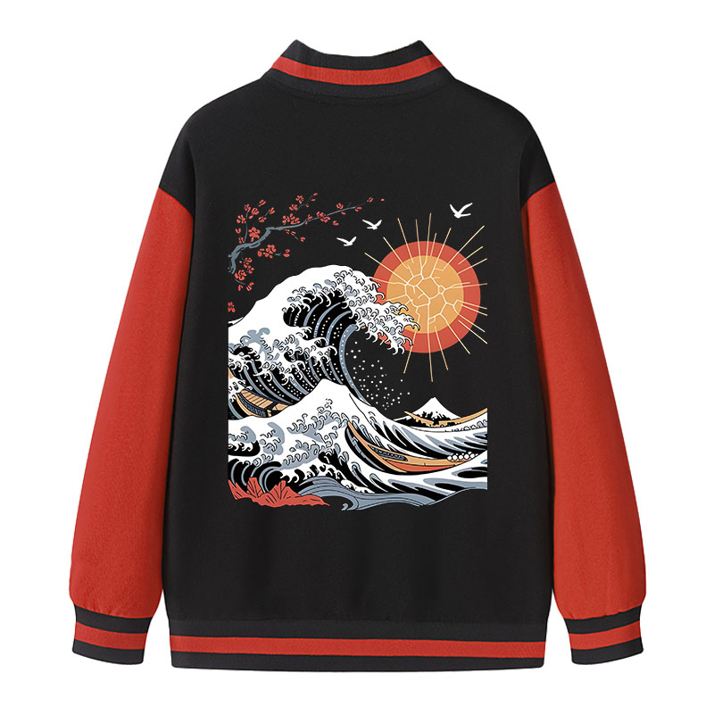 Tokyocanvas Ocean Sun Cherry Blossom Varsity Jacket