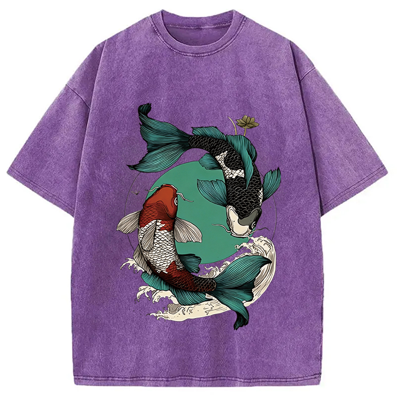 Tokyocanvas YinYang Koi Fish Zen Washed T-Shirt